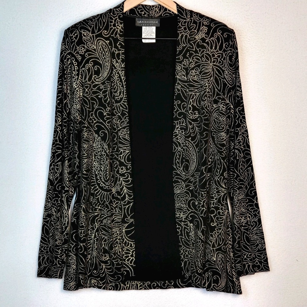 Vintage 90s Connected Paisley Evening Jacket Women's‎ 12 Black Gold USA Mob Wife